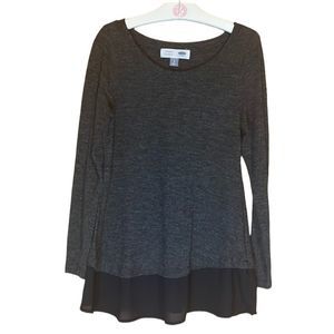 •OLD NAVY•MATERNITY CHARCOAL GRAY LONG SLEEVE TOP BLACK SHEER HEM SIZE SMALL EUC